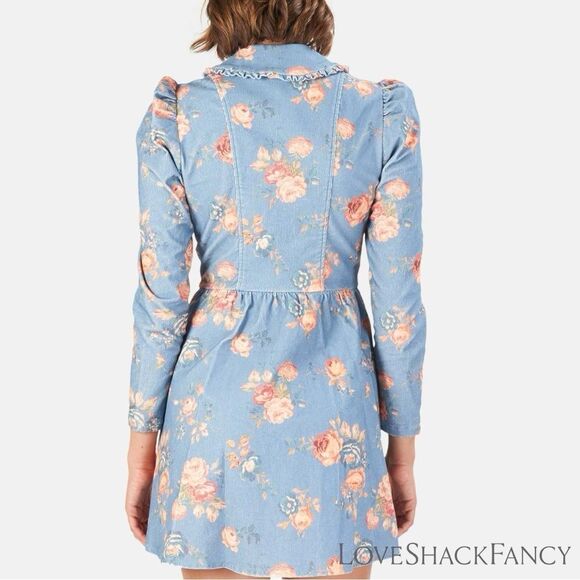 LOVESHACKFANCY **NWT** Beyers Corduroy Mini Dress in Faded Denim Floral - Picture 5 of 16